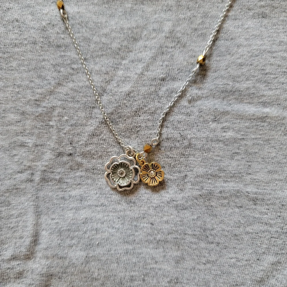 Coach || silver and gold flower charm necklace - Picture 2 of 6